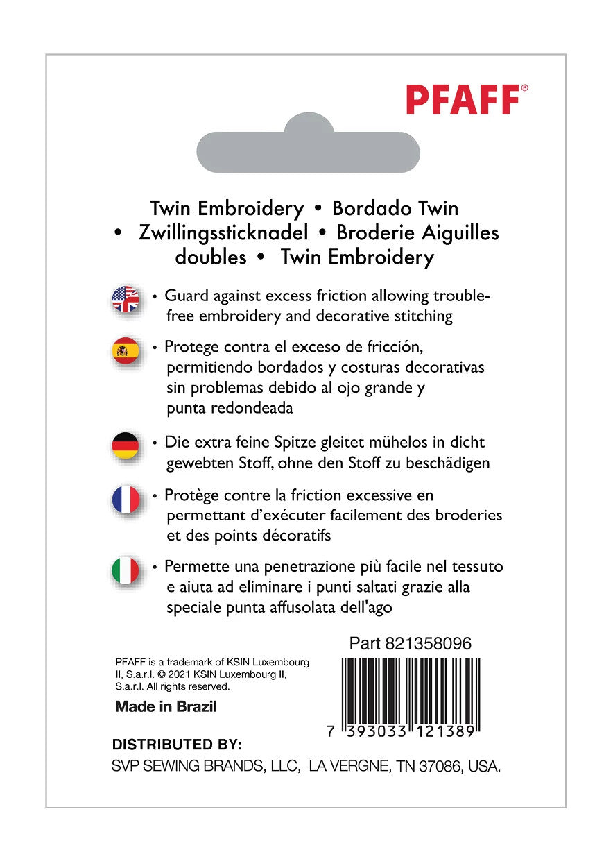 PFAFF® Twin Embroidery Needle 2mm Size 75/11 1-Pack | SINGER®